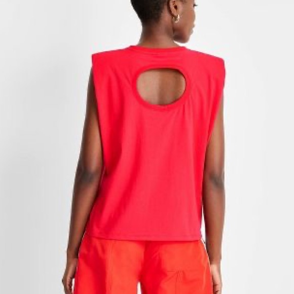 🔖 FUTURE COLLECTIVE Kahlana Barfield Brown Sleeveless Cut-Out Back T-Shirt Red - Picture 3 of 7